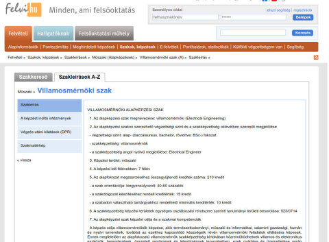 Mérnöktanár MA szakleírás
