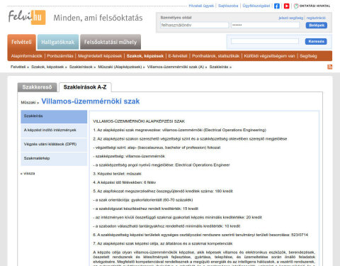 Villamos-üzemmérnöki BProf szakleírás