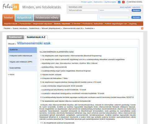 Villamosmérnöki BSc szakleírás