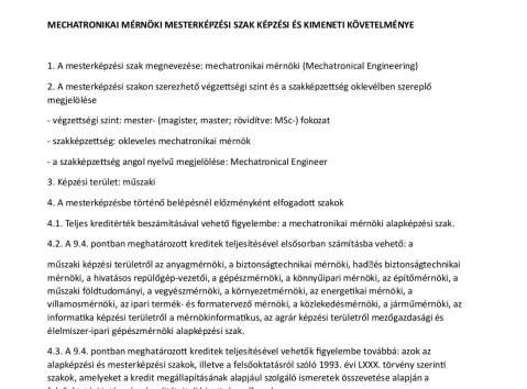 Mechatronikai MSc szakleírás